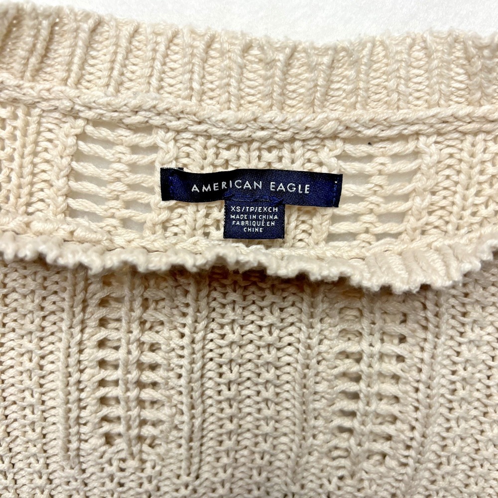 American Eagle Sweater Tan Beige Open Weave Knit Top Size Extra Small - Picture 6 of 16